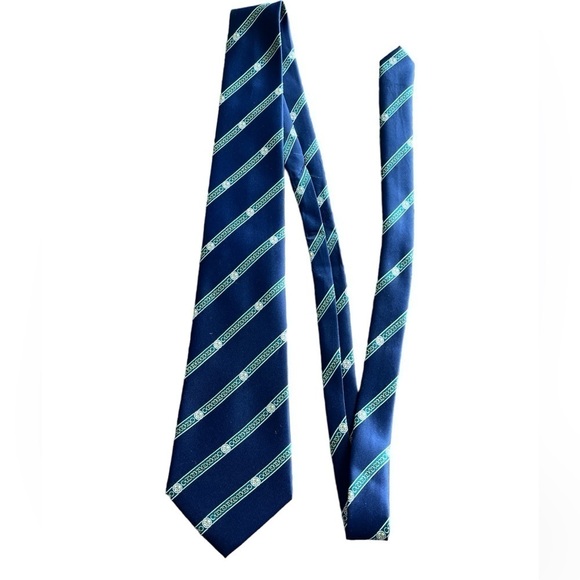 Rene Chagal Silk Tie Blue With Green Striped Design - Picture 1 of 11